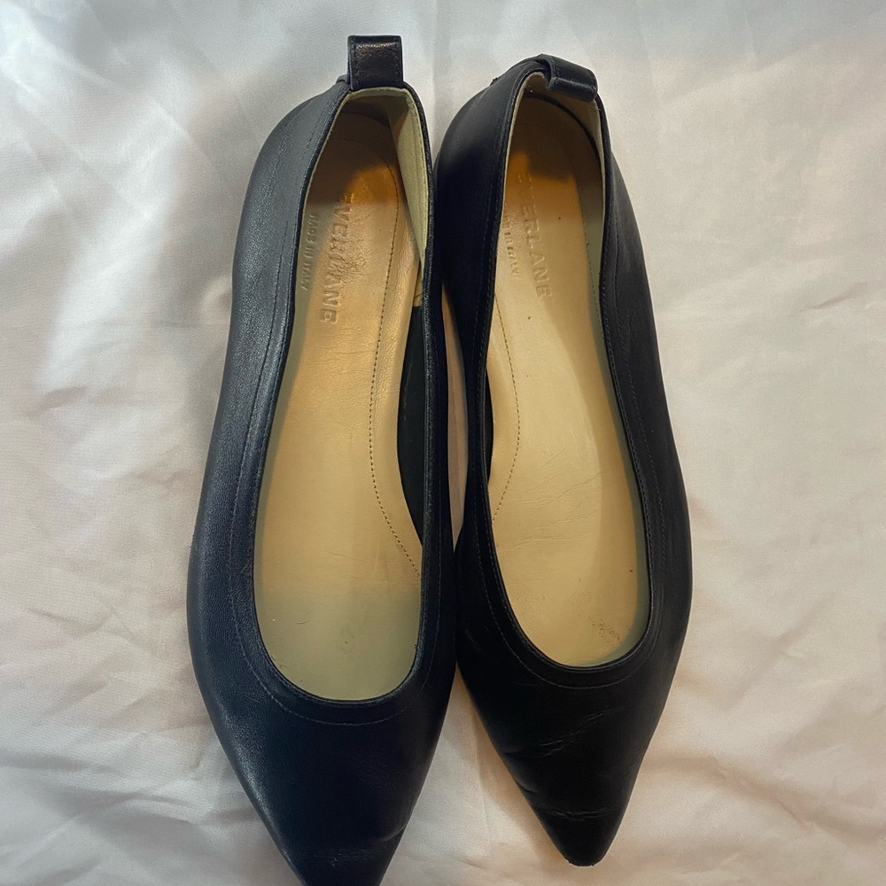 Everlane Black Pointed Leather Flats